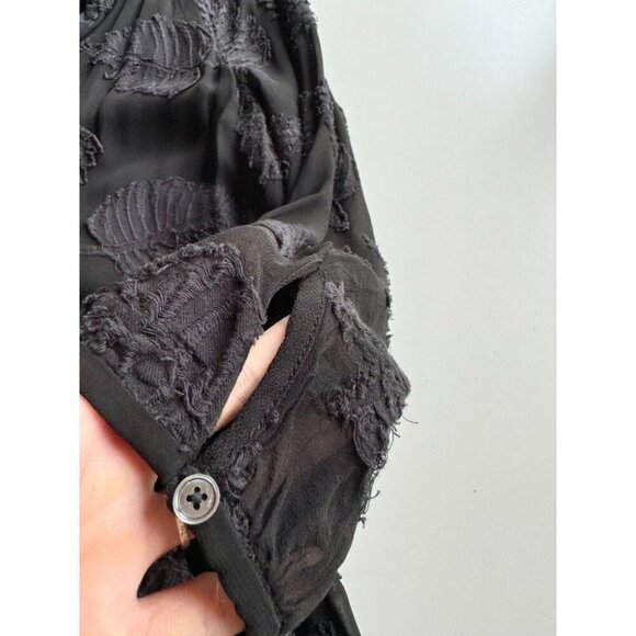 Aritzia WILFRED Dufour Black Sheer Leaf Jacquard Midi Peasant Dress, Size S - Picture 8 of 16